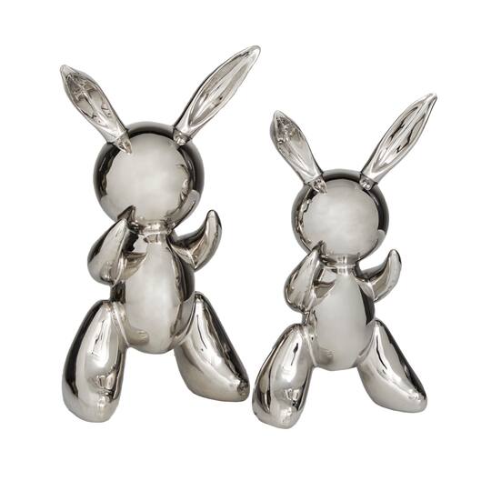 Set of 2 Silver Porcelain Contemporary Sculpture, 12" x 7" x 4"